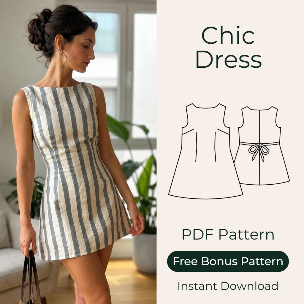 Chic A-Line Dress Sewing Pattern PDF, Written Instructions, Sizes XS–2XL