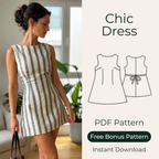 Chic A-Line Dress Sewing Pattern PDF, Written Instructions, Sizes XS–2XL