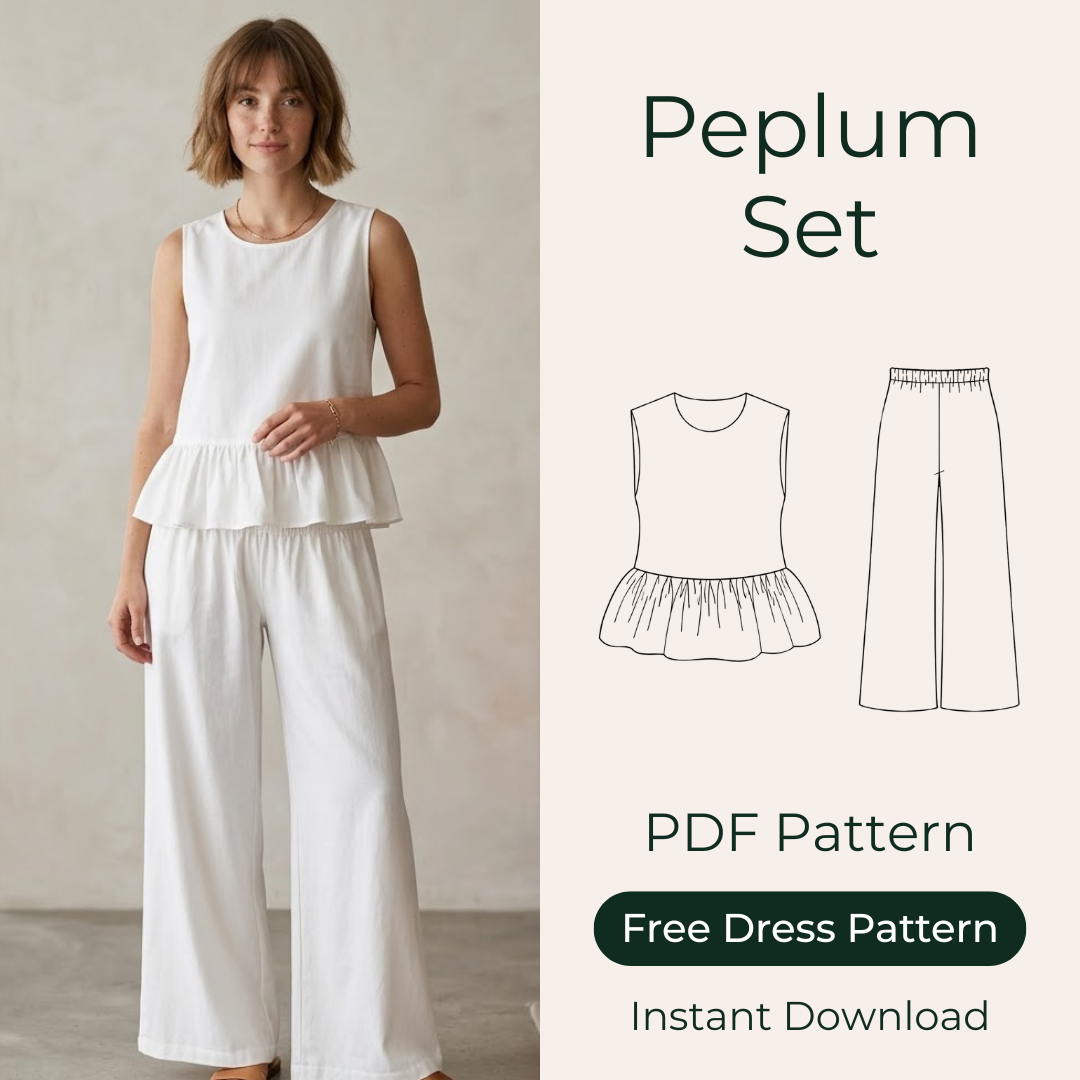 Peplum Top Sewing Pattern, Wide Leg Pants Knit Set