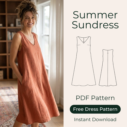 Summer Sundress Sewing Pattern, Beginner Dress Sizes XS-4XL