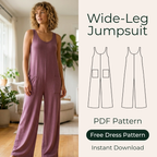 Wide Leg Lounge Jumpsuit Sewing Pattern PDF Women Jumpsuit Pattern XS to 7X Loose Fit Romper Pattern Plus Size Jumpsuit Pocket Jumpsuit
