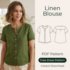 Linen Blouse Sewing Pattern, Button Down Summer Top For Women
