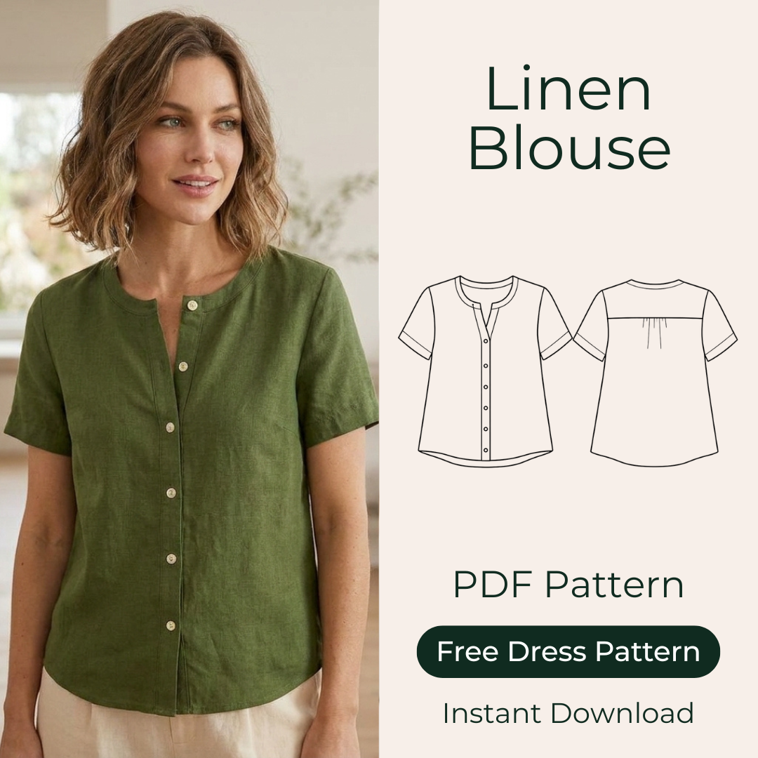 Linen Blouse Sewing Pattern, Button Down Summer Top For Women