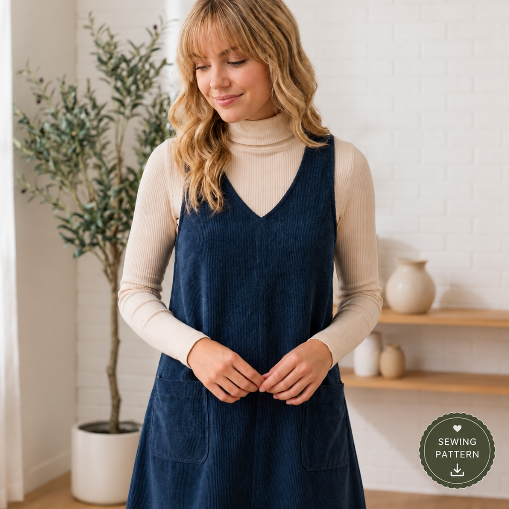 Pinafore Jumper Dress Sewing Pattern PDF | Sleeveless V Neck Pocket Dress Women | XS-XXXL | Beginner A Line Digital Download