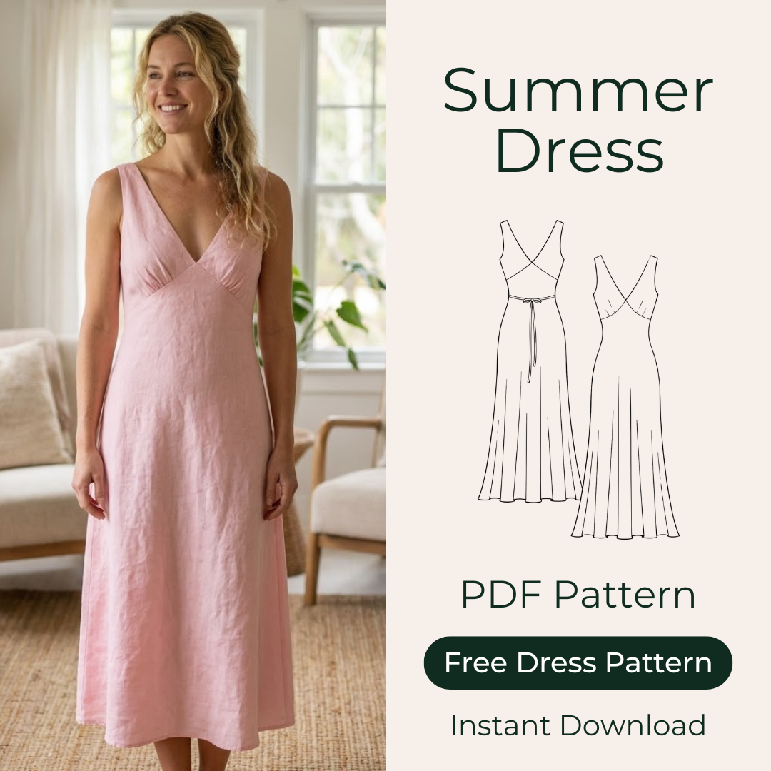 Bias Cut Midi Dress Sewing Pattern, V Neck Summer Slip Dress