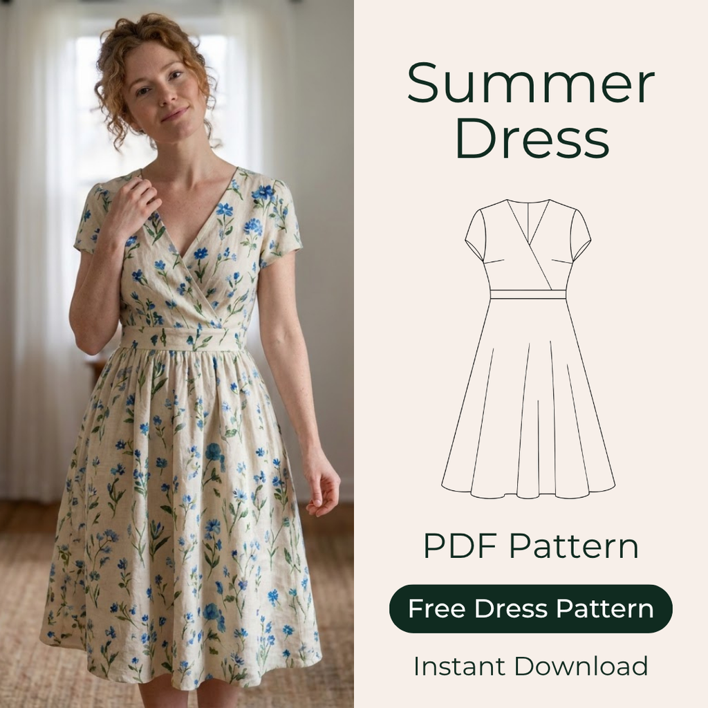Floral Midi Dress Sewing Pattern, A-Line Summer Dress For Women