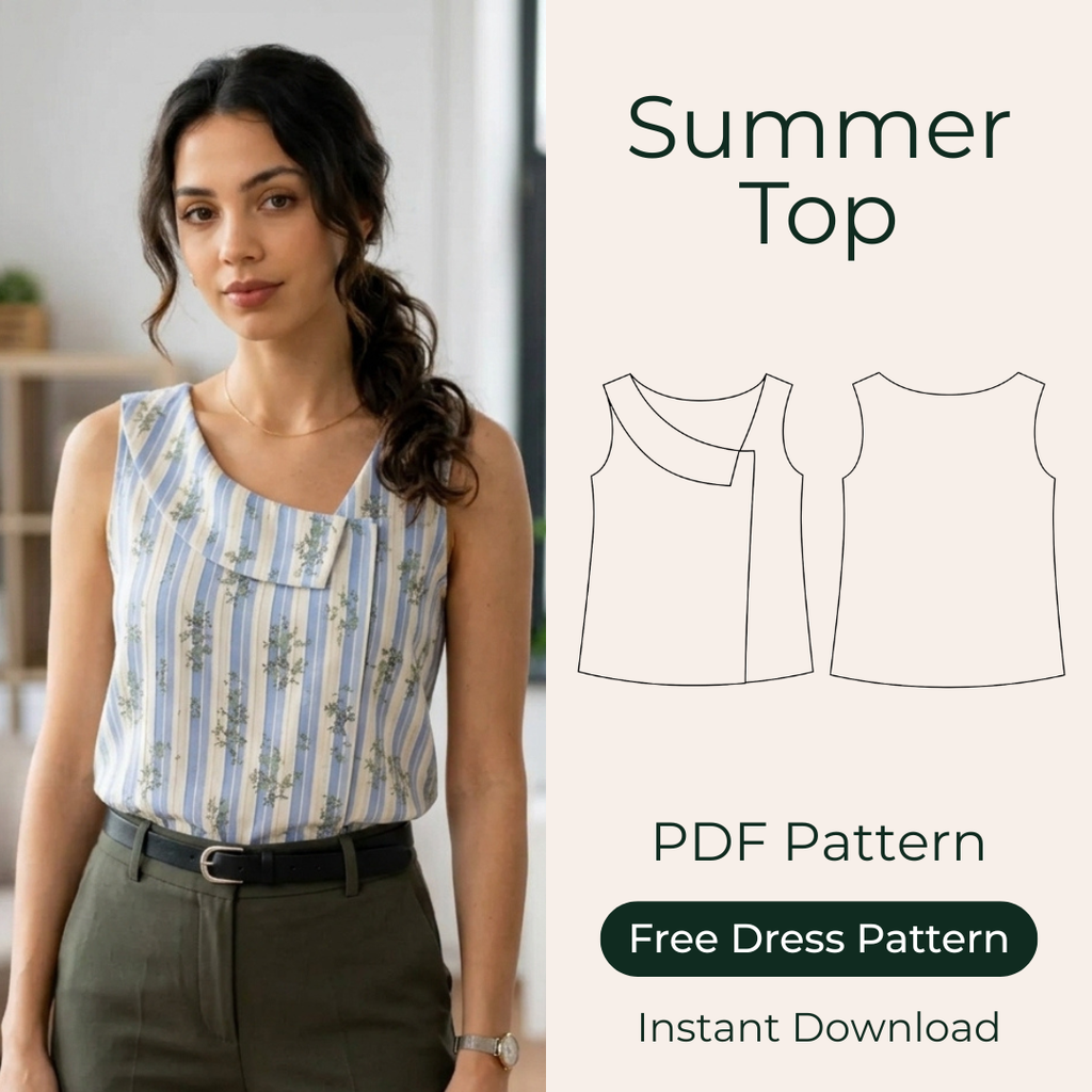Asymmetrical Tank Top Sewing Pattern, Minimalist Draped Summer Top