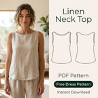 Boat Neck Top Sewing Pattern, Minimalist Linen Summer Blouse