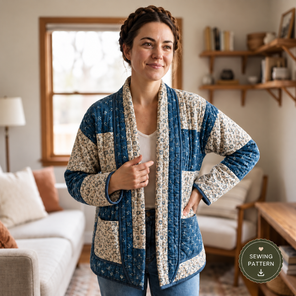 Quilted Jacket Sewing Pattern Women Coat Pattern PDF (XS-XXXL) Modern Zip Coat Beginner Friendly Patchwork Pattern Instant Download