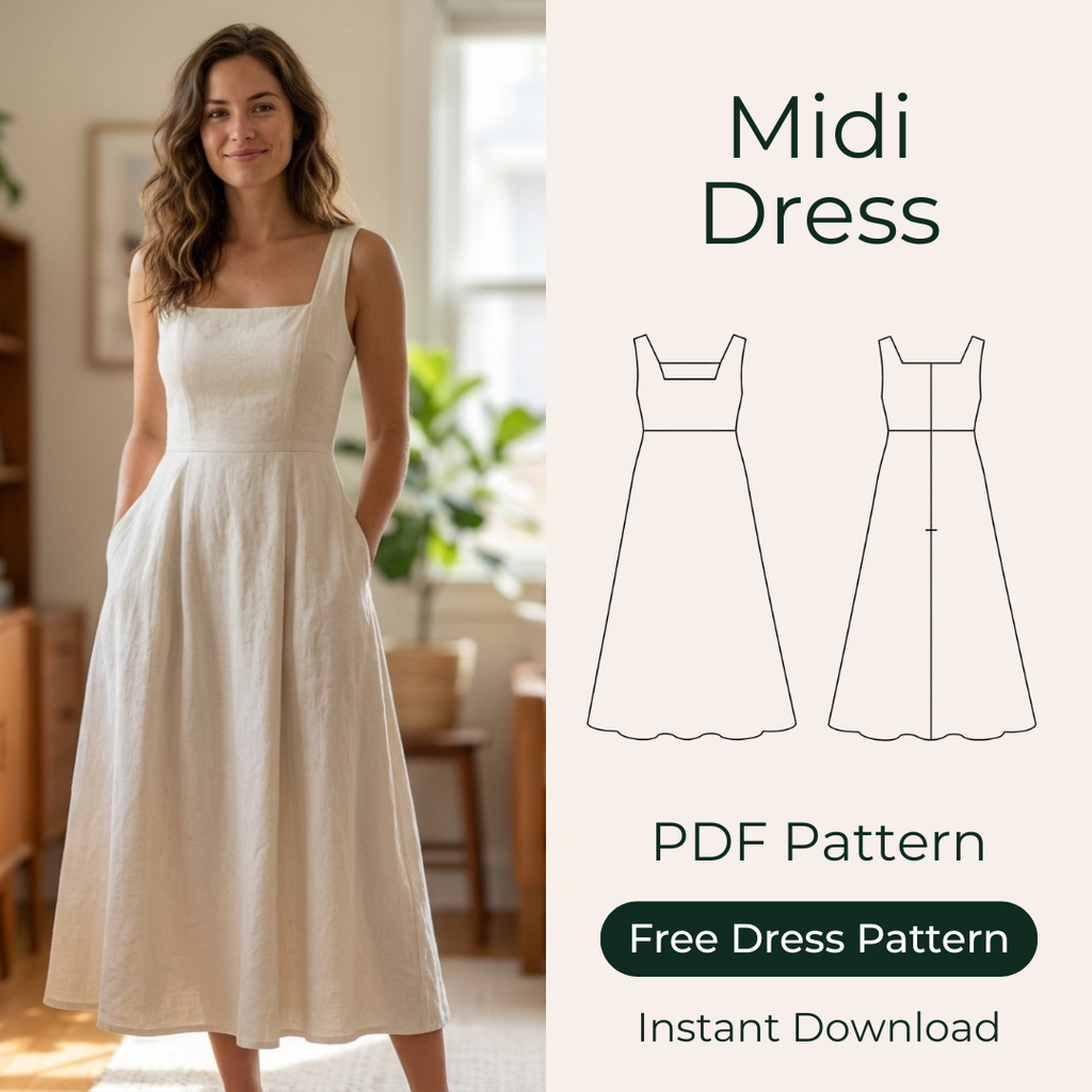 Midi Linen Dress Sewing Pattern, Elegant Dress Sizes XS-3XL