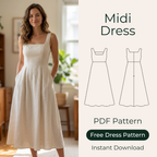 Midi Linen Dress Sewing Pattern, Elegant Dress Sizes XS-3XL