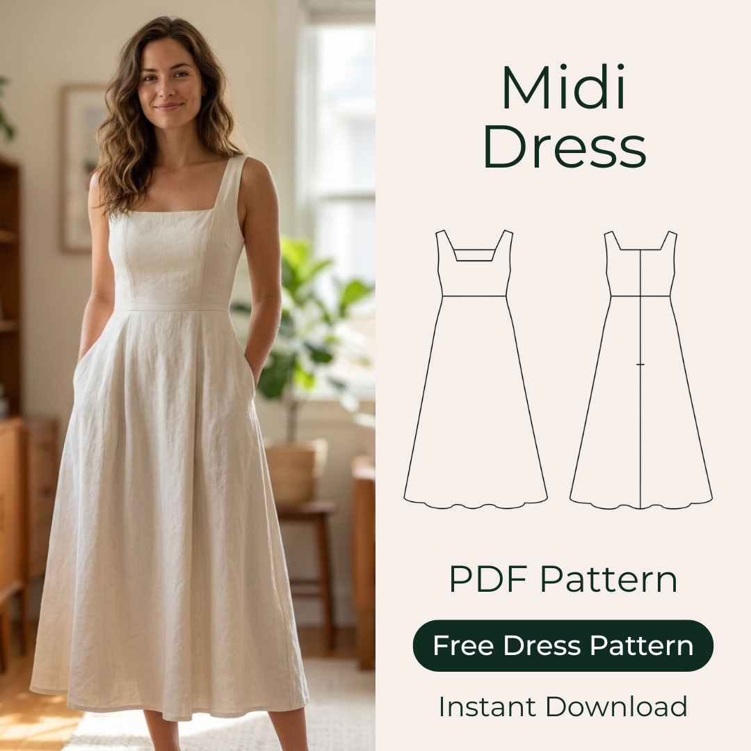Midi Linen Dress Sewing Pattern, Elegant Dress Sizes XS-3XL