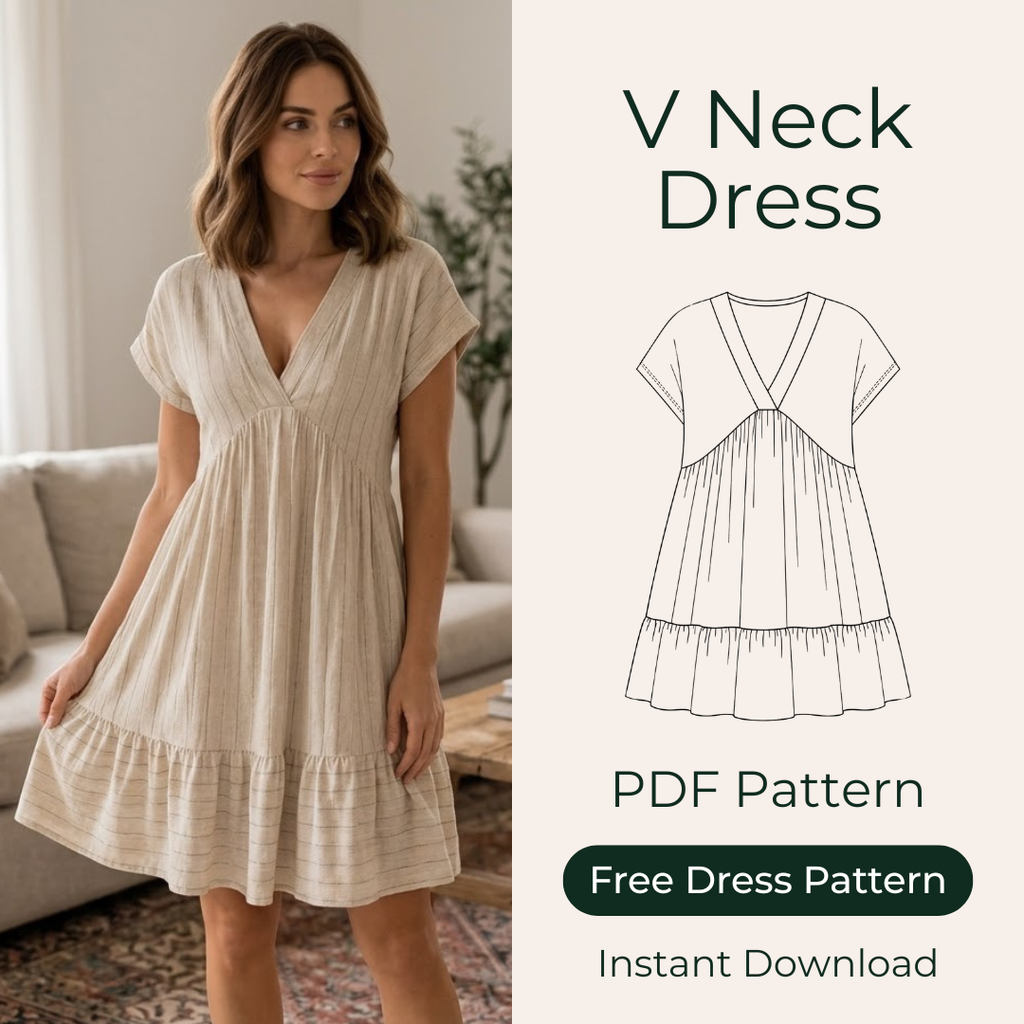 V Neck Mini Dress Pattern, Ruffle Hem Summer Tunic