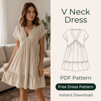 V Neck Mini Dress Pattern, Ruffle Hem Summer Tunic
