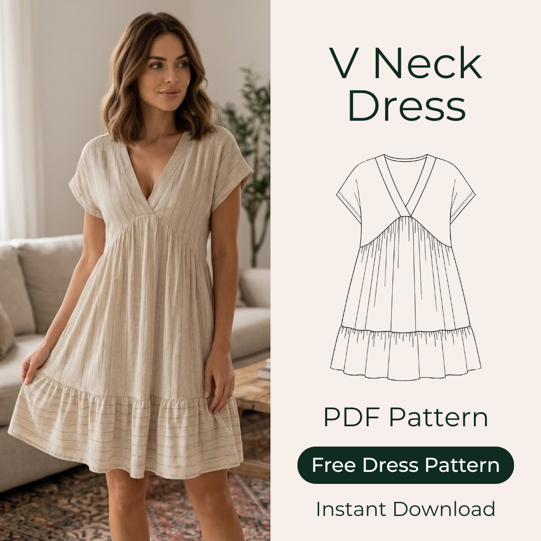 V Neck Mini Dress Pattern, Ruffle Hem Summer Tunic