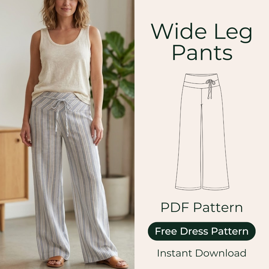 Wide Leg Pants Sewing Pattern, Low Waist Yoke Pants