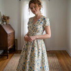 Floral Midi Dress Sewing Pattern, A-Line Summer Dress For Women