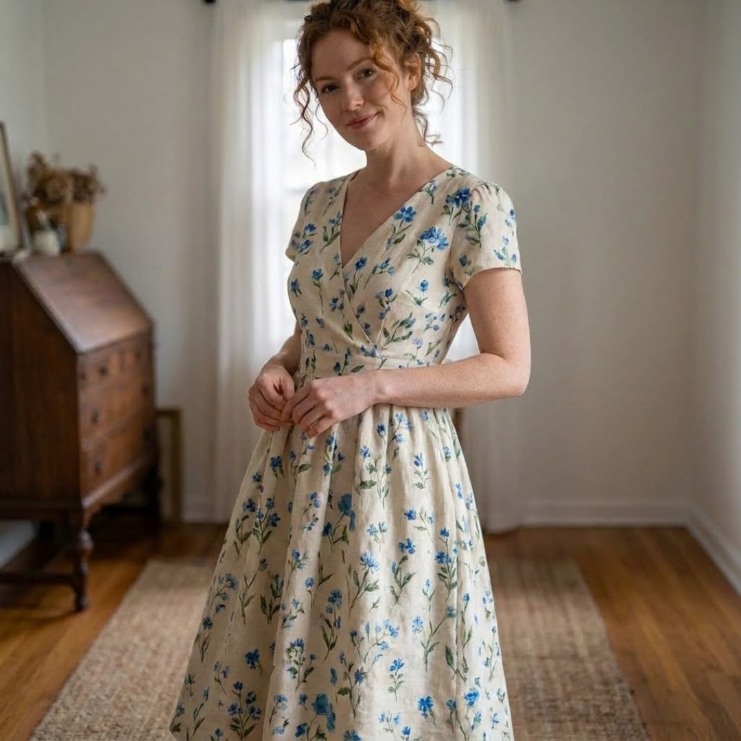 Floral Midi Dress Sewing Pattern, A-Line Summer Dress For Women