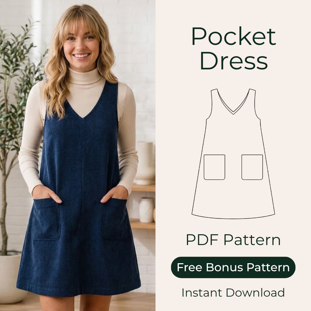 Pinafore Jumper Dress Sewing Pattern PDF | Sleeveless V Neck Pocket Dress Women | XS-XXXL | Beginner A Line Digital Download