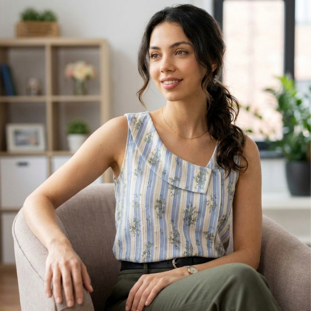 Asymmetrical Tank Top Sewing Pattern, Minimalist Draped Summer Top