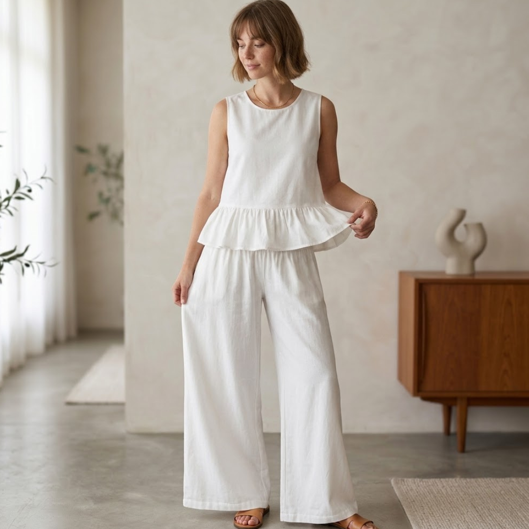 Peplum Top Sewing Pattern, Wide Leg Pants Knit Set