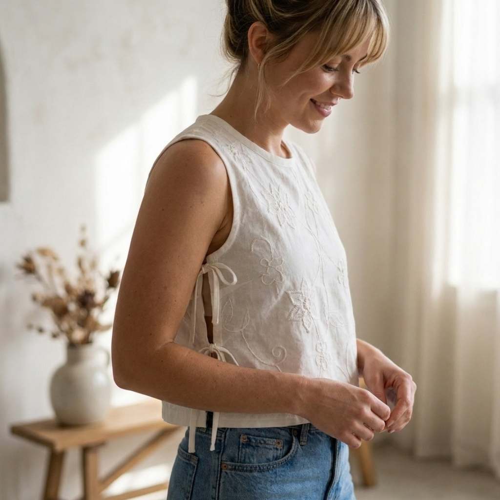 Tie Side Blouse Sewing Pattern, Sleeveless Summer Top For Women