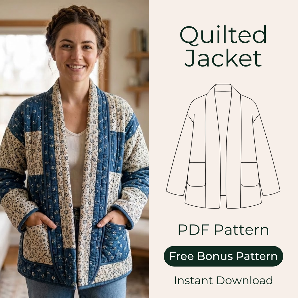 Quilted Jacket Sewing Pattern Women Coat Pattern PDF (XS-XXXL) Modern Zip Coat Beginner Friendly Patchwork Pattern Instant Download
