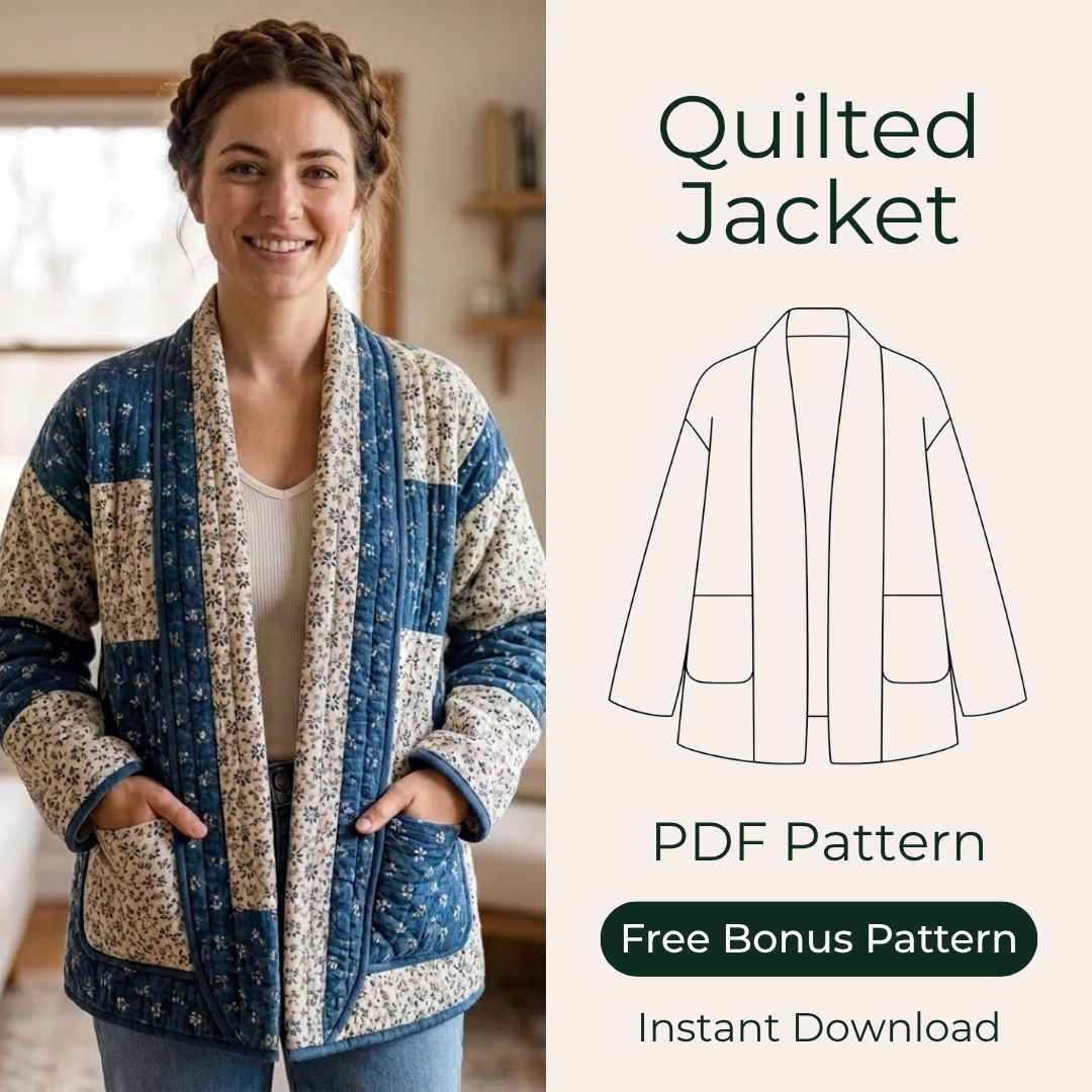 Quilted Jacket Sewing Pattern Women Coat Pattern PDF (XS-XXXL) Modern Zip Coat Beginner Friendly Patchwork Pattern Instant Download
