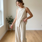 Linen Two Piece Sewing Pattern, Wrap Top And Wide Leg Pants