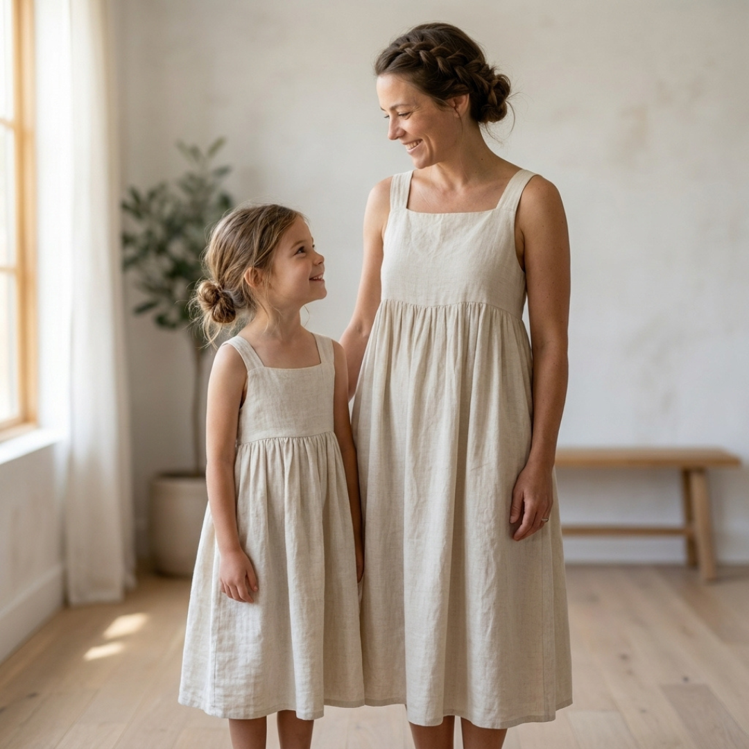Mother Daughter Dress Sewing Pattern, Beginner Matching Outfit Guide