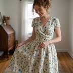 Floral Midi Dress Sewing Pattern, A-Line Summer Dress For Women