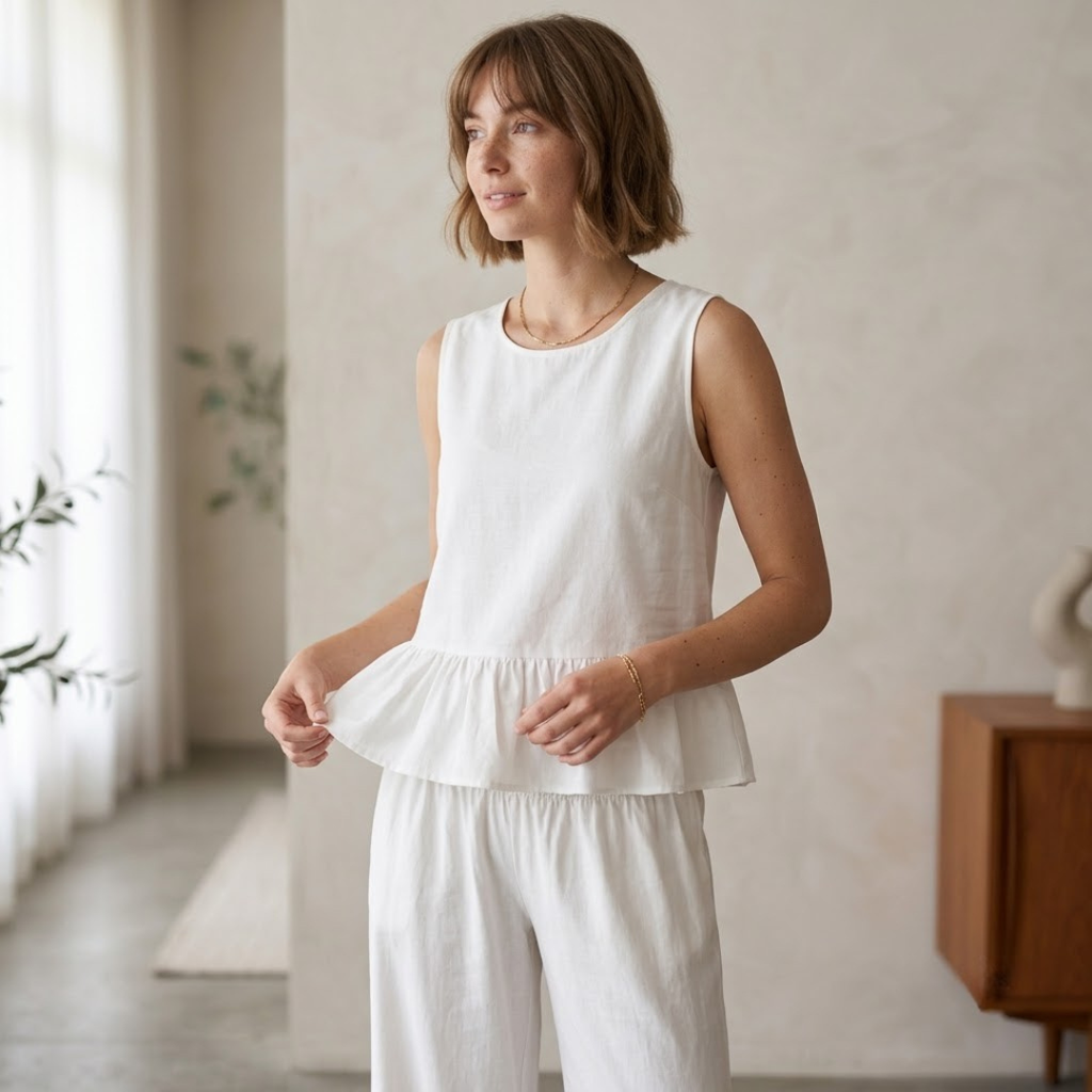 Peplum Top Sewing Pattern, Wide Leg Pants Knit Set