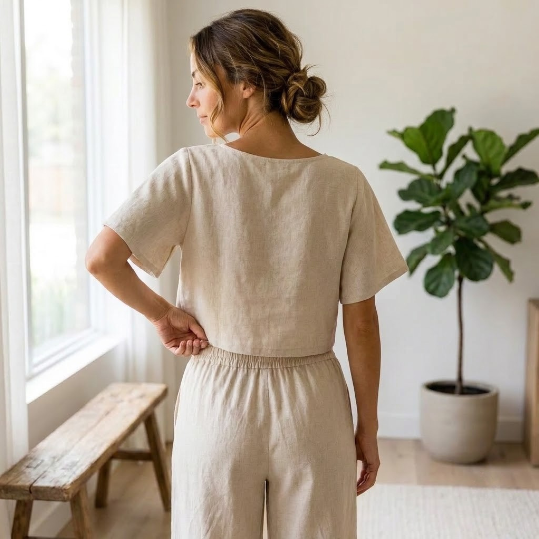 Linen Lounge Set Pattern, Cropped Top And Palazzo Pants