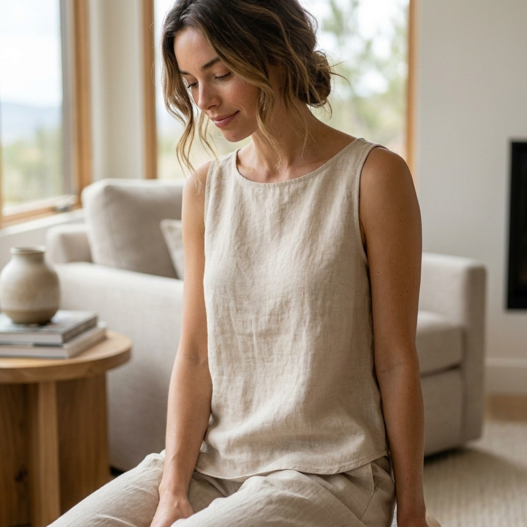 Boat Neck Top Sewing Pattern, Minimalist Linen Summer Blouse