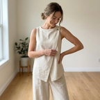 Linen Two Piece Sewing Pattern, Wrap Top And Wide Leg Pants